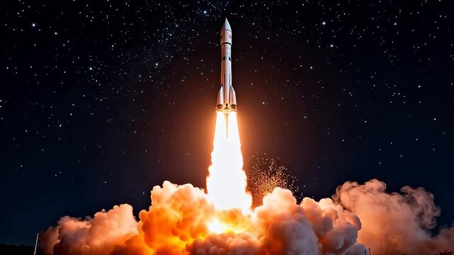 Rocket launch in night sky