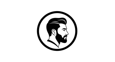 Obraz premium Profile of Stylish Man with Beard and Modern Hairstyle in Circle, isolated white background.
