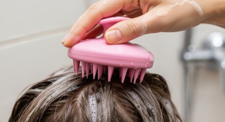 Scalp Massage with Silicone Brush During Hair Washing Routine