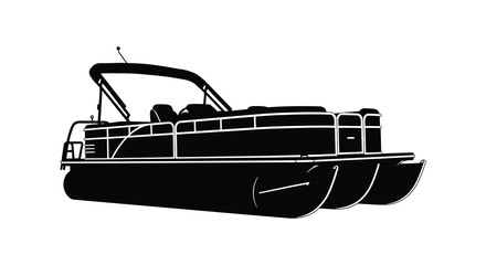 A striking black silhouette of a pontoon boat with a canopy showcasing its aquatic design silhouette high quality professional detailed modern © CreativeAkash099