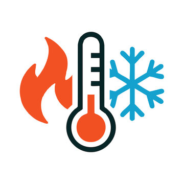 Extreme temperature hot and cold flat icon with thermometer