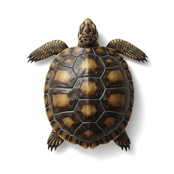 Overhead view of a sea turtle with patterned shell on white background