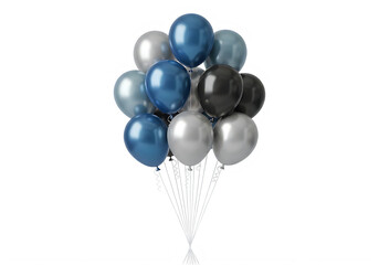 Obraz premium Cluster of blue, silver, and black balloons floating together isolated on transparent background