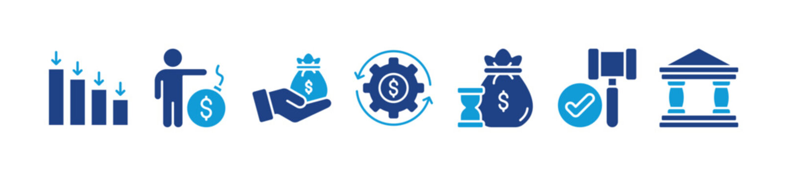 Bankruptcy Concept with vector icons. Bankruptcy is a legal process through which people or other entities who cannot repay debts to creditors may seek relief from some or all of their debts
