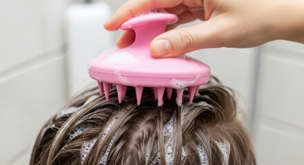 Scalp Massage with Silicone Brush During Hair Washing Routine