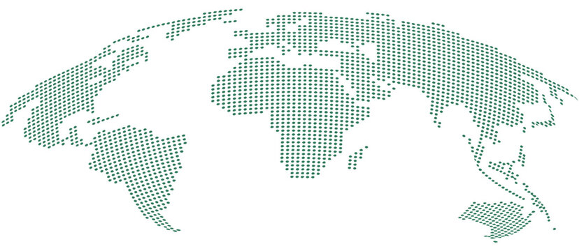 World Map Halftone vector illustration, green dotted globe for global business, technology, and modern abstract geography design