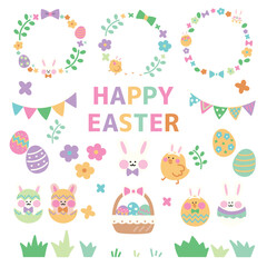 イースターのイベント手描き素材セット【うさぎひよこ】