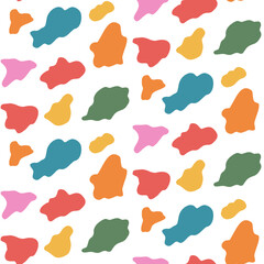Irregular blob seamless pattern. Freeform blobs simple colorful liquid background. Abstract funky amoeba spots. Camouflage animal print. Simple mini splashes. Vector seamless red, blue bg illustration © Syuzann q