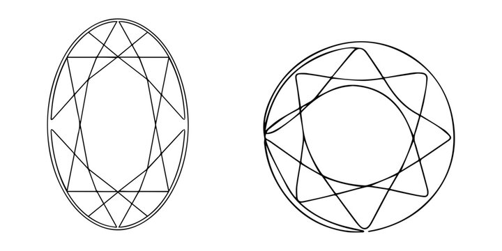 bright oval shape gemstone with many cut faucets in polished surface continuous one line drawing, gemstone with many facets set against a solid black background, aquamarine gem stone on pastel teal.