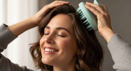 Scalp Massage with Silicone Brush During Hair Washing Routine