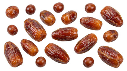 Obraz premium Various dates of different sizes arranged artistically in a scattered formation on a isolated on a neutral background with png background