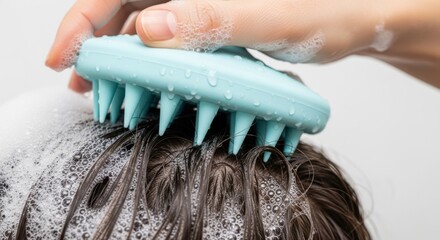 Scalp Massage with Silicone Brush During Hair Washing Routine
