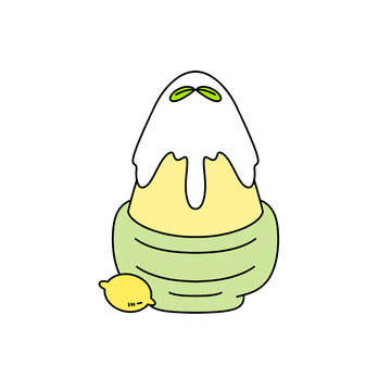 A cartoon of a lemon with a white frosting on top