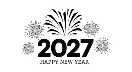 Festive new year graphic featuring fireworks and a bold 2027 text design with celebratory greetings silhouette high quality professional detailed modern © CreativeAkash099
