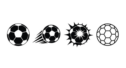 Obraz premium Four black soccer balls in varying designs a striking silhouette