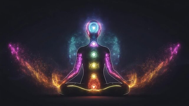 Chakra Energy Meditation Spiritual Being in Lotus Pose with Vibrant Aura.