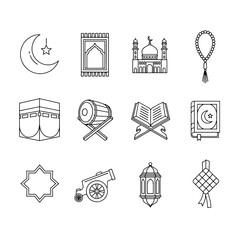Ramadan Outline Icon Set with Islam Related Icons