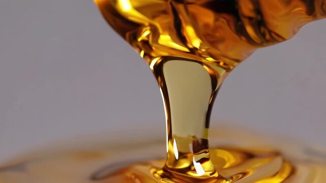 Honey Pouring Close Up Golden Syrup Stream