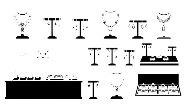 Luxury bijouterie necklace showcase flat vector illustration