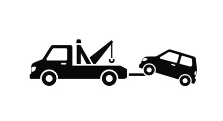 Naklejka premium A tow truck hauling a damaged car a stark visual silhouette