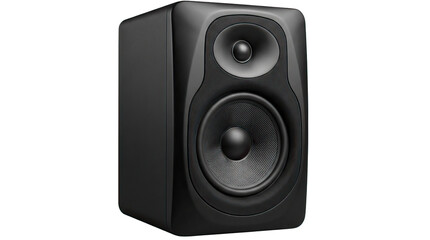 Obraz premium Black studio monitor speaker with dual drivers and a sleek design for high-quality ready for compositing on white and transparent background