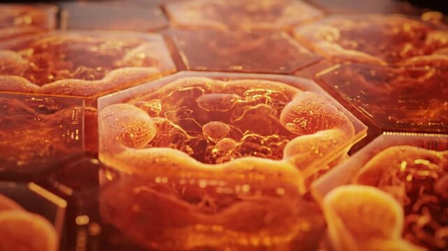 Microscopic view of cells with intricate structures and textures.