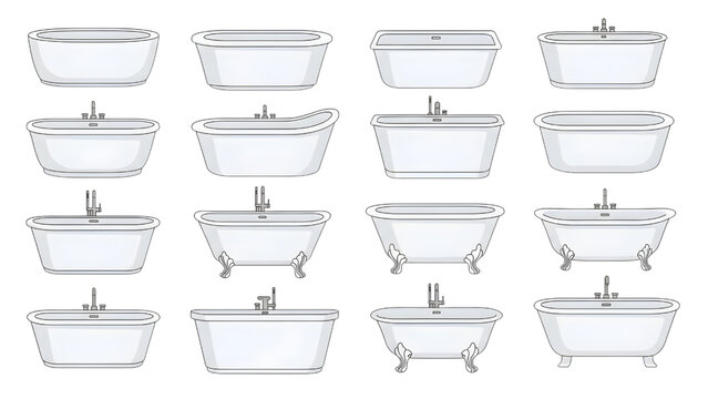 Bathroom Bathtub Vector Pack &ndash; Oval, Freestanding, and Rectangular Tub Designs CAD Set