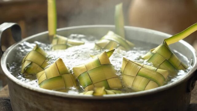 Steaming Lemang in a Pot.