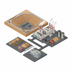 Obraz premium Isometric illustration of an industrial complex with coal mining and processing facilities.
