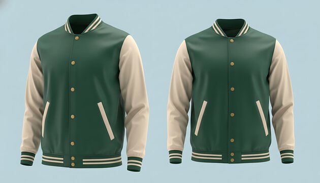 Green and cream varsity jacket mockup for apparel design