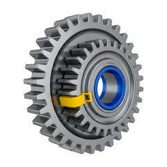 Interlocking gears with blue and yellow accents for mechanical systems isolated on a transparent background