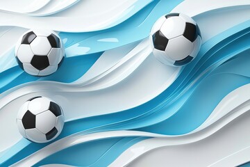 Naklejka premium Modern soccer themed background with dynamic blue and white waves