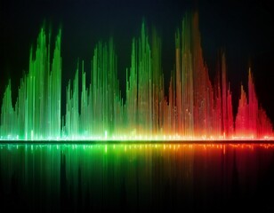 colorful audio equalizer display with green and red lights in dark background for music visualization