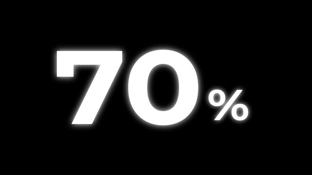 abstract 70 percent animation on black background.70 percentage discount animated 4k video.