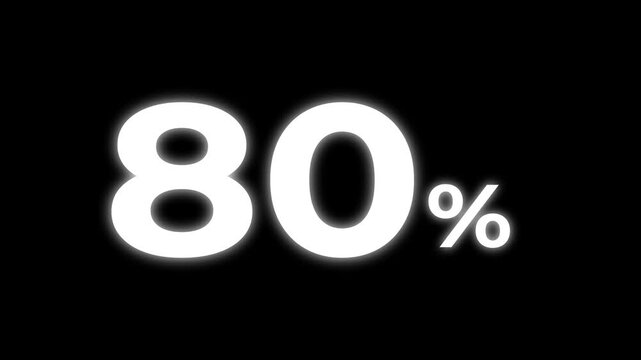 abstract 80 percent animation on black background.80 percentage discount animated 4k video.