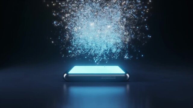 Tablet dissolving into liquid that transforms into floating light particles, creating an impossible, surreal, and ethereal scene with luminous motion for abstract, scientific, or futuristic visuals.