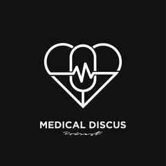 Medical Podcast Logo with Stylized Heart, Microphone, and ECG Waveform Design