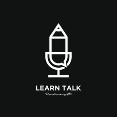 Learn Talk Podcast Logo with Minimalist Pencil and Microphone Icon