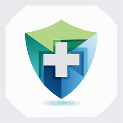 Obraz premium Medical shield icon representing healthcare and protection with a plus sign in the center