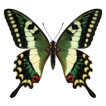 Teinopalpus imperialis Butterfly Scientific Specimen Isolated on White Background