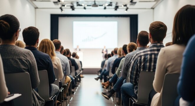 A group of people attending a business conference or seminar.
