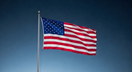 Obraz premium American flag waving in clear blue sky patriotism national pride USA symbol