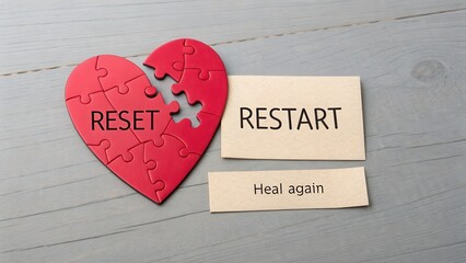 Heart Shaped Puzzle With Reset and Restart Words