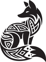 Elegant Black Tribal Fox Vector Illustration with Geometric Patterns