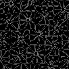Seamless Modern Daisy Outline Pattern in Black and White