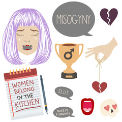 Misogyny concept illustrating sexism, discrimination, and female oppression