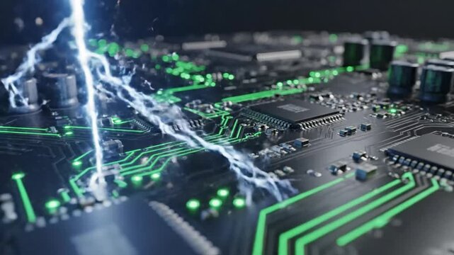 circuit board with lightning, technology, digital, computer, hardware