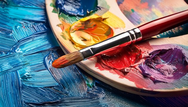 artist paint palette with brush and vibrant colors