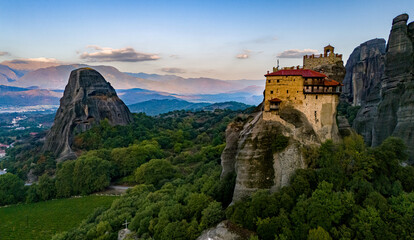 Naklejka premium View of Meteora with Eastern Orthodox monasteries, Greece
