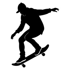 Fototapeta premium Skateboarder Silhouette Vector On Transparent Background